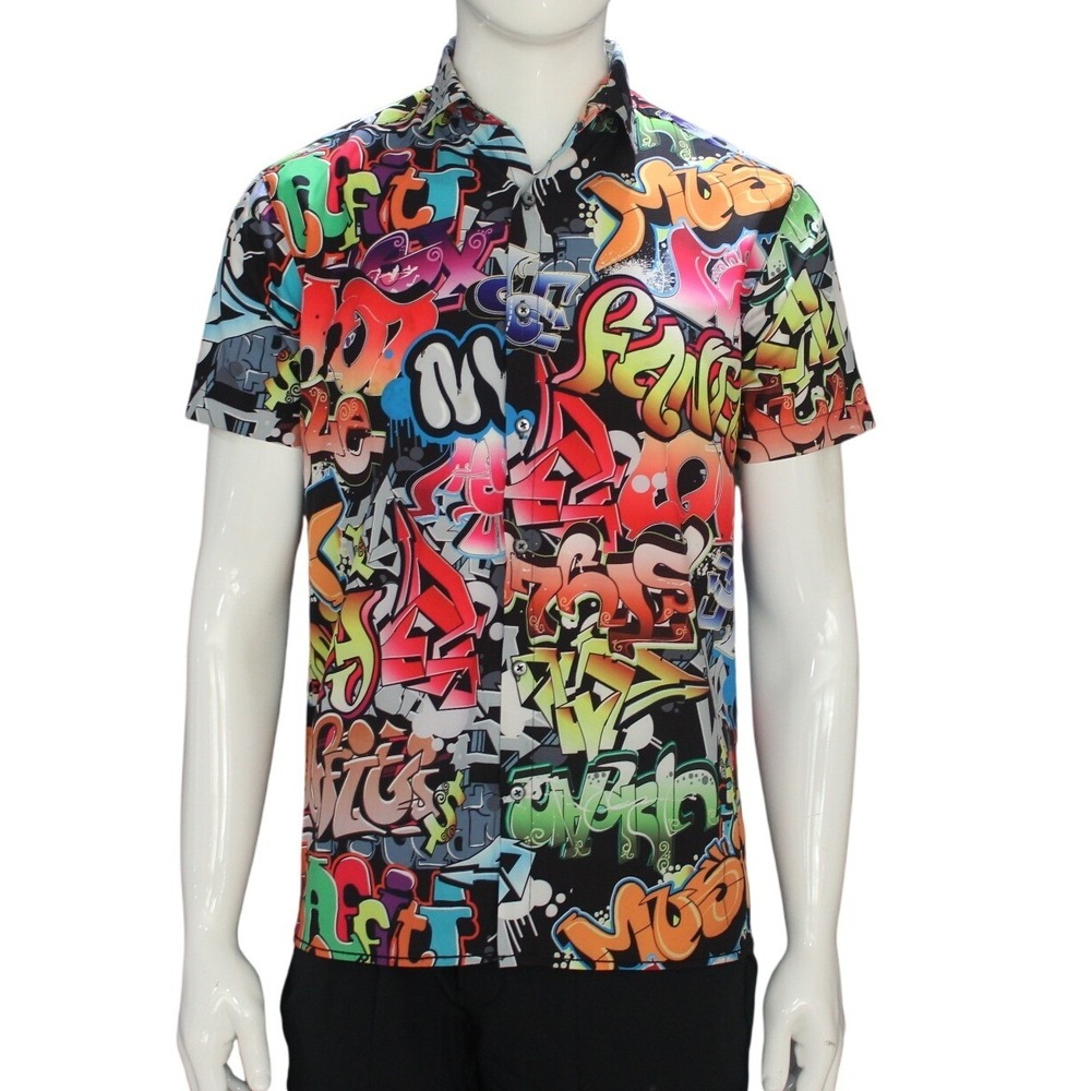 Fresh Prince of Bel-Air Graffiti Print‎ Button Up Shirt Size S Short Sleeve